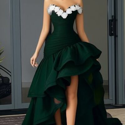 Black prom dresses ball gown 3d handmade flowers evening gowns formal party gowns - Thumbnail 2