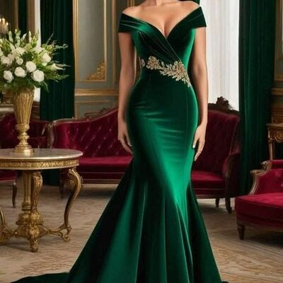 Emerald green mermaid prom dresses lace appliques evening gowns formal party gowns - Thumbnail 4