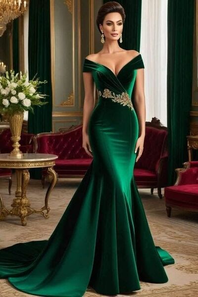 Emerald Green Mermaid Prom Dresses Lace Appliques Evening Gowns Formal Party Gowns