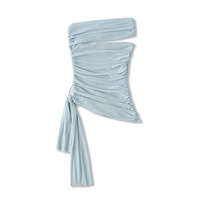 Off-shoulder mesh sleeveless T-shirt with irregular hem - Thumbnail 3