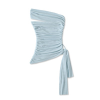 Off-shoulder mesh sleeveless T-shirt with irregular hem - Thumbnail 5