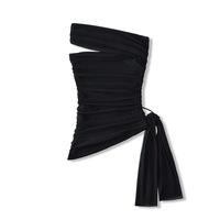 Off-shoulder mesh sleeveless T-shirt with irregular hem - Thumbnail 1