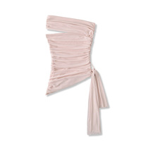 Off-shoulder mesh sleeveless T-shirt with irregular hem - Thumbnail 6