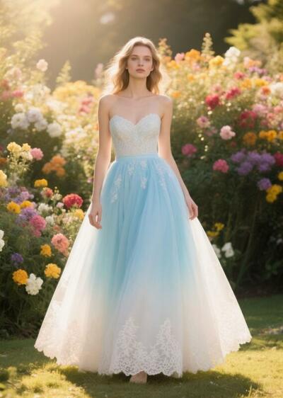 Dyed Blue Wedding Dress, Lace Appliques Bridal Dress Bridal Gown