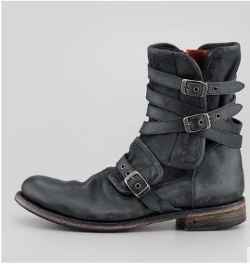 Round toe belt buckle side zipper thick heel casual men's short boots