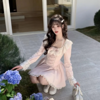 Dreamy Sweet Pink Lace Long Sleeve Dress  - Thumbnail 1