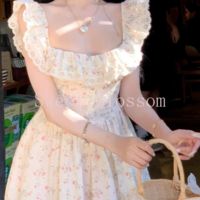French Vintage Floral Slim Fit Dress - Thumbnail 4