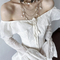 Y2K Embroidered Flower Flare Sleeve Dress  - Thumbnail 1