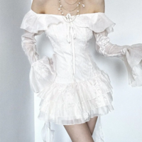 Y2K Embroidered Flower Flare Sleeve Dress  - Thumbnail 3