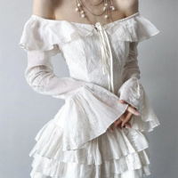 Y2K Embroidered Flower Flare Sleeve Dress  - Thumbnail 4