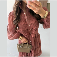 Elegant Hollow Out Embroidered Patchwork A-Line Maxi Dress - Thumbnail 2
