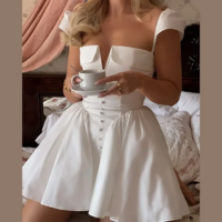 Elegant Fit and Flare White Mini Dress - Thumbnail 1
