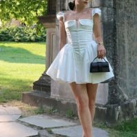 Elegant Fit and Flare White Mini Dress - Thumbnail 3