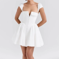 Elegant Fit and Flare White Mini Dress - Thumbnail 5