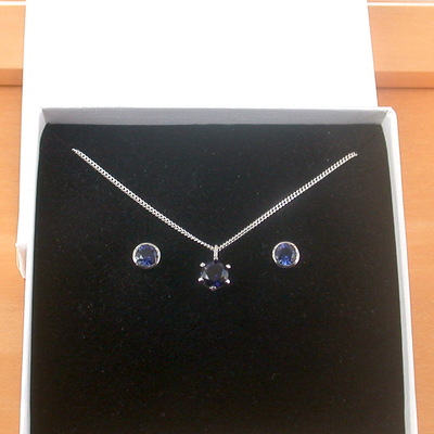 Boxed gift set/925 sapphire (lab created) pendant & chain/sapphire jewelry/silver sapphire necklace/sapphire pendant/sapphire earrings/uk