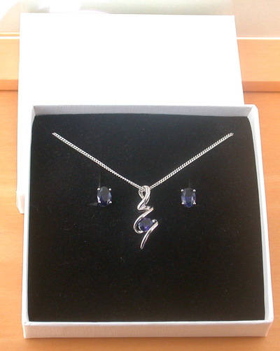 BOXED GIFT SET/925 Sapphire (Lab Created) Pendant & Chain/Sapphire Jewelry/Silver Sapphire Necklace/Sapphire Pendant/Sapphire Earrings/UK