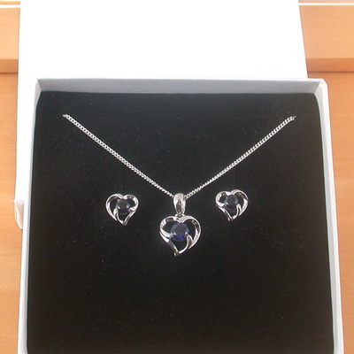 Boxed gift set/925 sapphire (lab created) pendant & chain/sapphire jewelry/silver sapphire necklace/sapphire pendant/sapphire earrings/uk