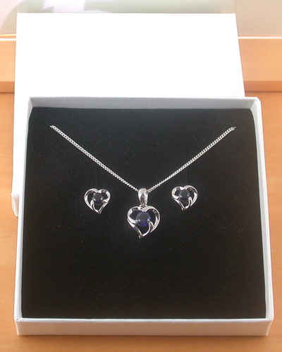 BOXED GIFT SET/925 Sapphire (Lab Created) Pendant & Chain/Sapphire Jewelry/Silver Sapphire Necklace/Sapphire Pendant/Sapphire Earrings/UK