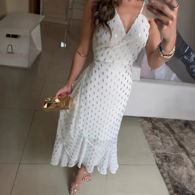 Fashion v-neck sling sleeveless dress