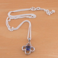 BOXED GIFT SET/925 Sapphire (Lab Created) Pendant & Chain/Sapphire Jewelry/Silver Sapphire Necklace/Sapphire Pendant/Sapphire Earrings/UK - Thumbnail 1