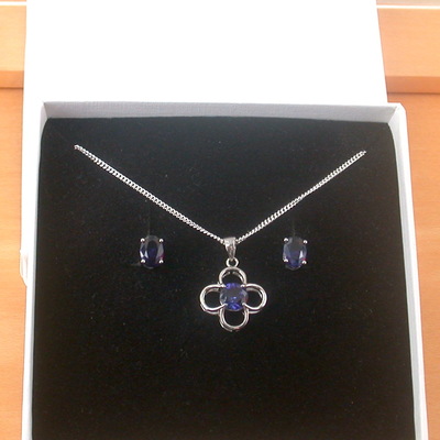 Boxed gift set/925 sapphire (lab created) pendant & chain/sapphire jewelry/silver sapphire necklace/sapphire pendant/sapphire earrings/uk