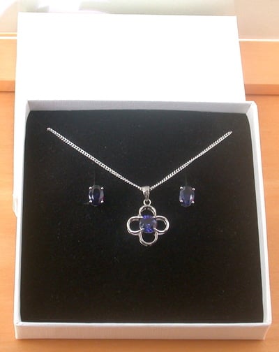 BOXED GIFT SET/925 Sapphire (Lab Created) Pendant & Chain/Sapphire Jewelry/Silver Sapphire Necklace/Sapphire Pendant/Sapphire Earrings/UK