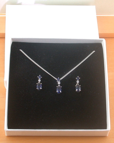 BOXED GIFT SET/925 Sapphire (Lab Created) Pendant & Chain/Sapphire Jewelry/Silver Sapphire Necklace/Sapphire Pendant/Sapphire Earrings/UK