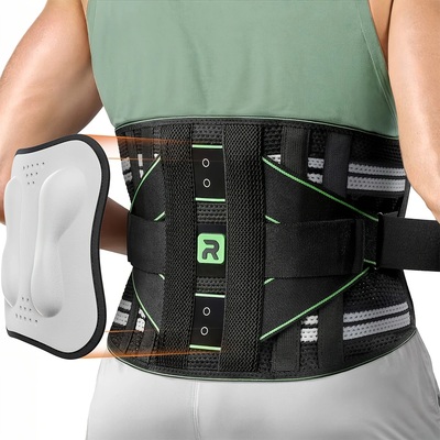 Back brace for lower back – 8x lumbar support belt with 3d massage pad | adjustable, breathable, hook-and-loop closure for men & women | green | s–xxl