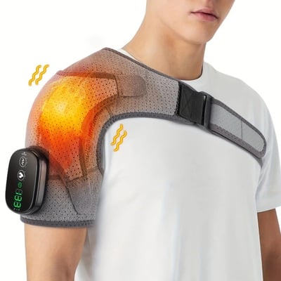 Wireless heating massager – 3 heat & vibration settings | shoulder & knee wrap with adjustable straps | usb rechargeable & portable for home & travel
