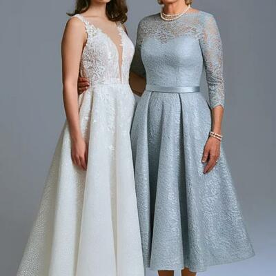 Elegant a line lace tea-length mother of the bride/ groom dresses formal evening dress