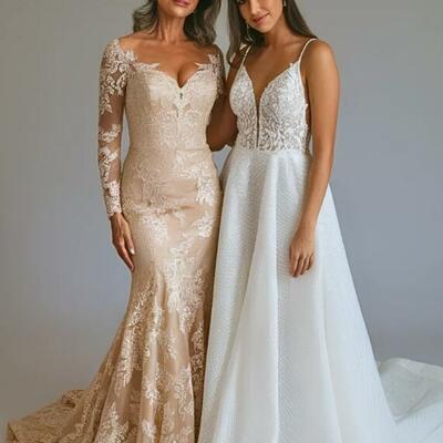 Elegant champagne lace appliques mother of the bride/ groom dresses formal evening dress