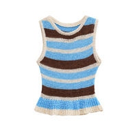 Round neck solid color sleeveless pullover women's designer knitted sweater - Thumbnail 1