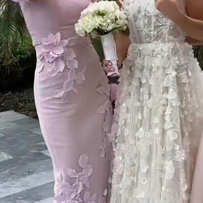 Elegant pink sheath lace appliques tea-length mother of the bride/ groom dresses formal evening dress