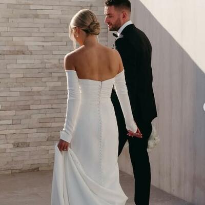 Elegant sheath wedding dress, simple bridal dress bridal gown