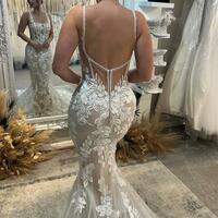 Sexy Mermaid Wedding Dress, Appliques Tulle Backless Bridal Dress Bridal Gown - Thumbnail 1