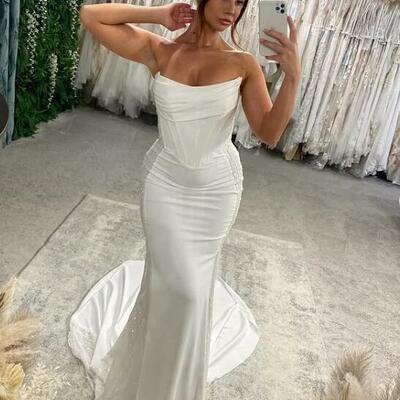 Sexy mermaid wedding dress, satin bridal dress bridal gown