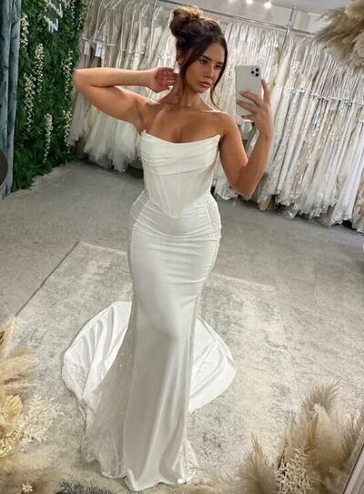 Sexy Mermaid Wedding Dress, Satin Bridal Dress Bridal Gown