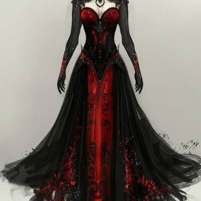 Gothic mermaid wedding dress, black and red appliques tulle backless bridal dress bridal gown