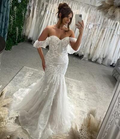 Sexy Mermaid Wedding Dress, Appliques Tulle Bridal Dress Bridal Gown