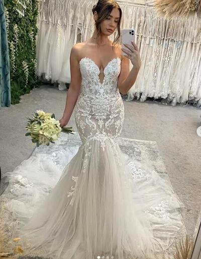 Sexy Mermaid Wedding Dress, Appliques Tulle Bridal Dress Bridal Gown