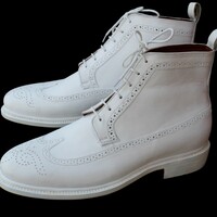 Crafted Leather Handmade Men Classic White Leather Ankle High Lace up Wingtip Dress Boot - Thumbnail 1