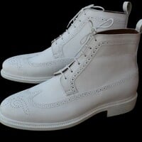 Crafted Leather Handmade Men Classic White Leather Ankle High Lace up Wingtip Dress Boot - Thumbnail 2