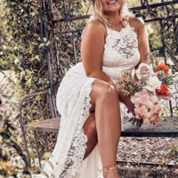 Halter Plus Size Side Slit Lace Wedding Dresses,Bridal Gowns - Thumbnail 1