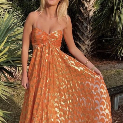 Beautiful fashion a-line orange prom dress prom gown
