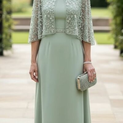Elegant mint green sheath with jacket mother of the bride/ groom dresses formal evening dress