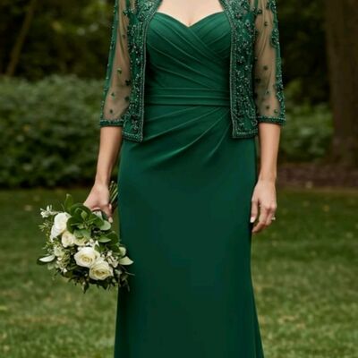 Elegant green sheath with jacket mother of the bride/ groom dresses formal evening dress