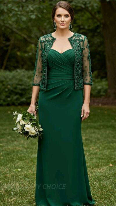 Elegant Green Sheath with Jacket Mother Of the Bride/ Groom Dresses Formal Evening Dress