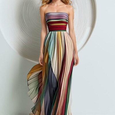  women sleeveless colorful stripes maxi dress