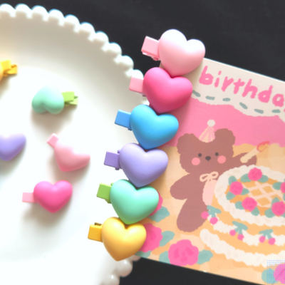 Cute macaron heart hair clip ( set / 6 pcs )