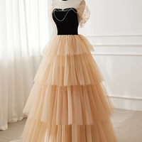 Beautiful Velvet and Tulle Long A-Line Prom Party Dress - Thumbnail 1